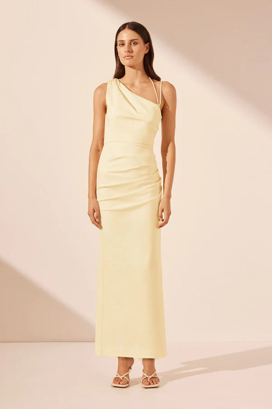 Shona Joy - Lani Asymmetrical Gathered Midi Dress **AUTOMATIC 20% OFF AT CHECKOUT **- Vanilla