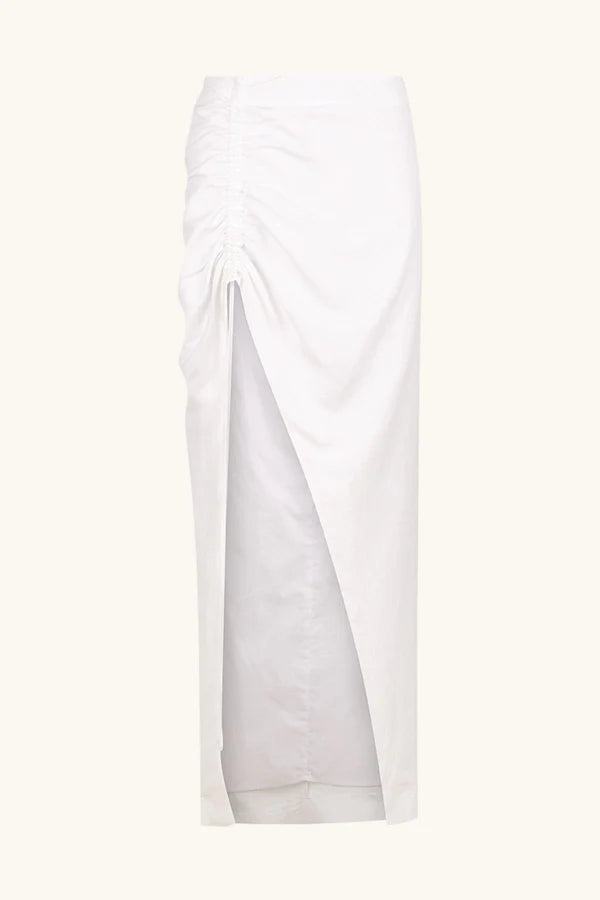 Shona Joy- Blanc Linen Ruched Drawstring Midi Skirt *** SALE ITEM NO RETURNS***