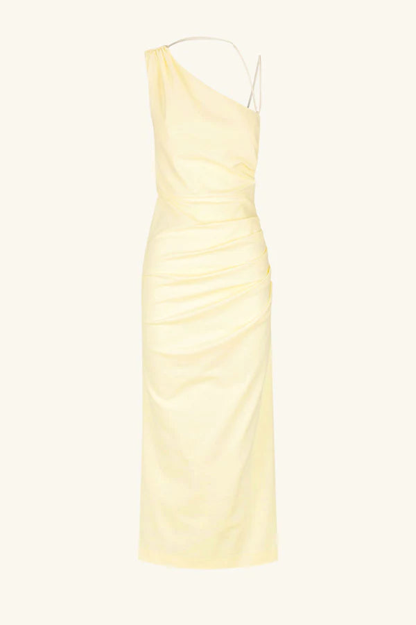 Shona Joy - Lani Asymmetrical Gathered Midi Dress **AUTOMATIC 20% OFF AT CHECKOUT **- Vanilla