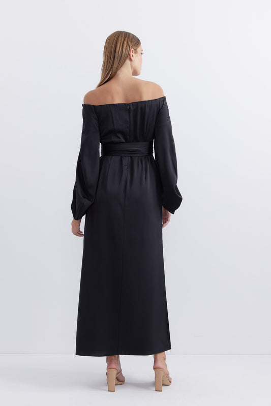 Pasducahs - Alight Off Shoulder Petal Midi - Black **NO RETURNS FINAL SALE ***