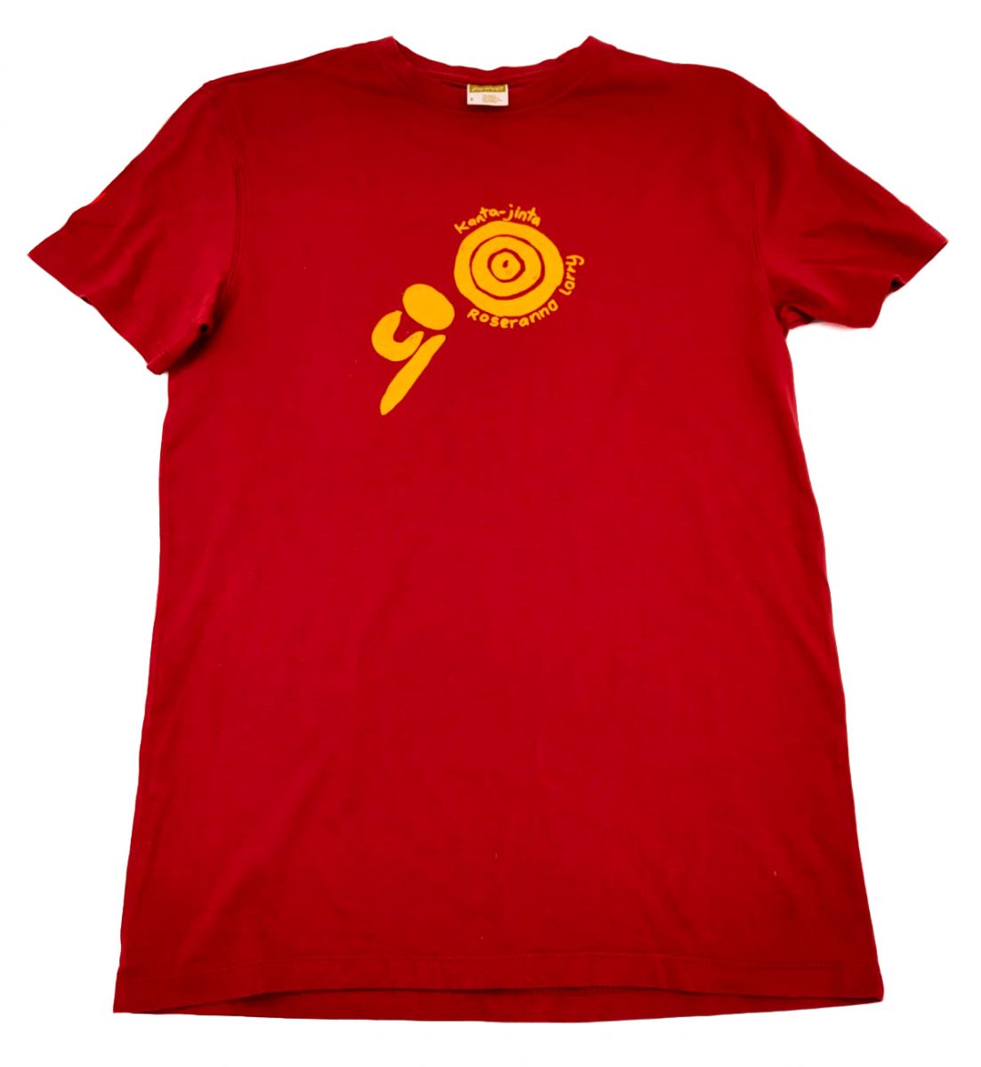 Ikuntji - Kanta-jinta Hand Screen Printed T-shirt (Yellow on Red Bamboo)