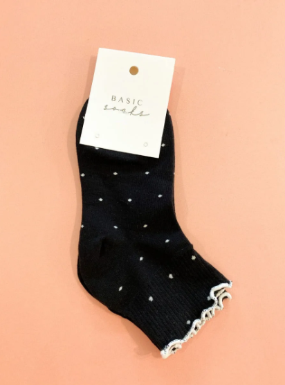 Basic socks - Black Polka Frill Crew