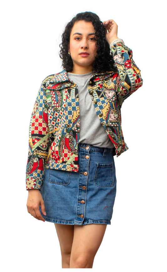 Wishstone - Multi Colour Vintage Collage Cotton Jacket