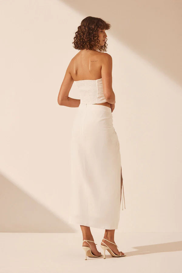 Shona Joy- Blanc Linen Ruched Drawstring Midi Skirt