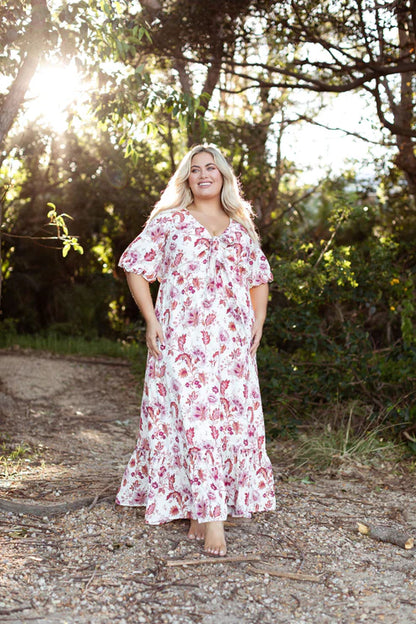 Tara Maxi Dress in White Bordeaux