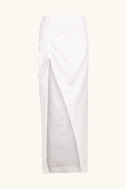 Shona Joy- Blanc Linen Ruched Drawstring Midi Skirt