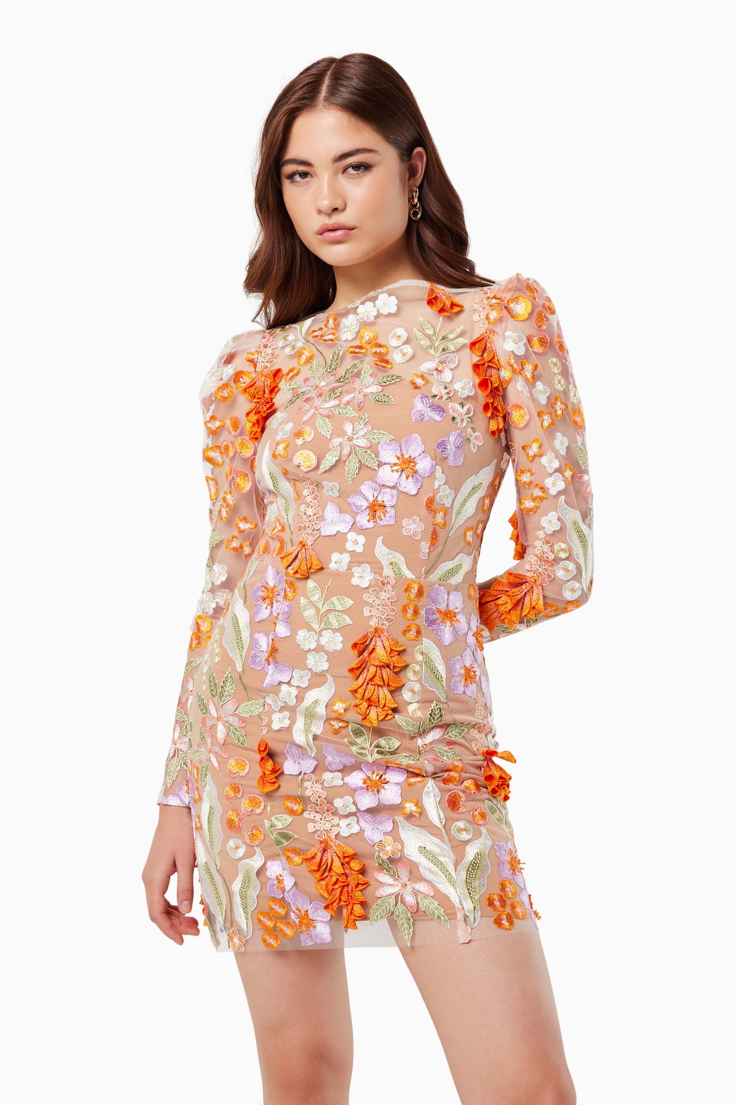 Elliatt - Funk 3D Floral Long Sleeve Mini Dress