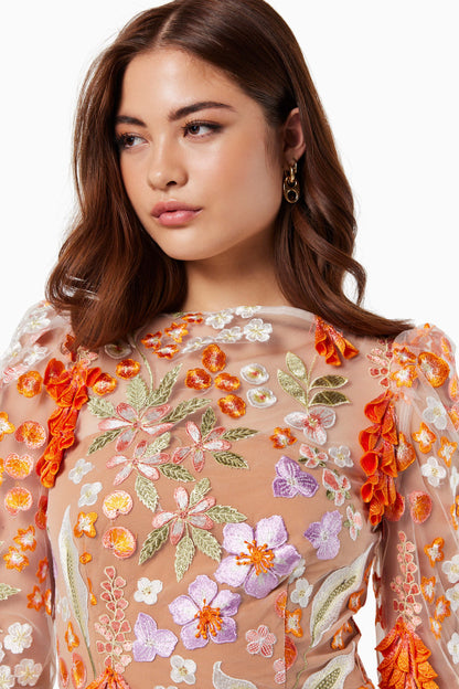 Elliatt - Funk 3D Floral Long Sleeve Mini Dress