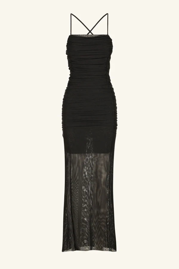 Shona Joy - Mira Open Back Ruched Midi - Black ** FINAL SALE**