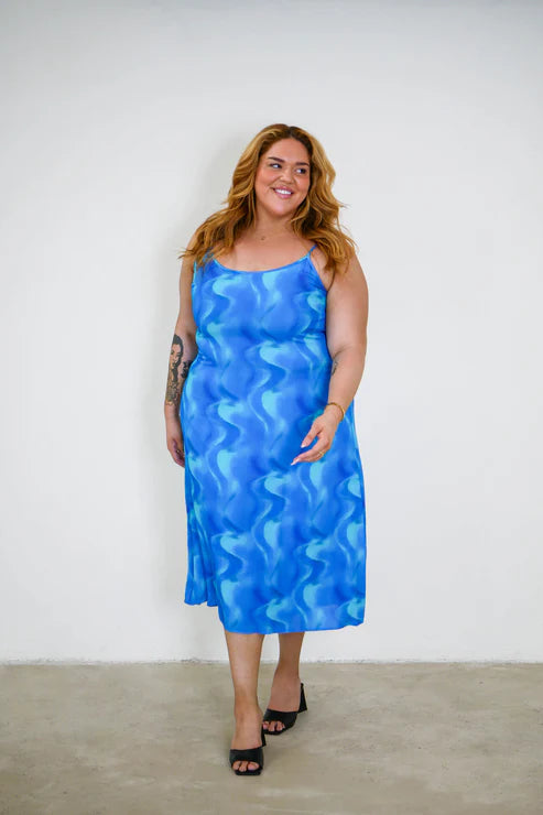 Yasameen Slip Dress in Sea Wave