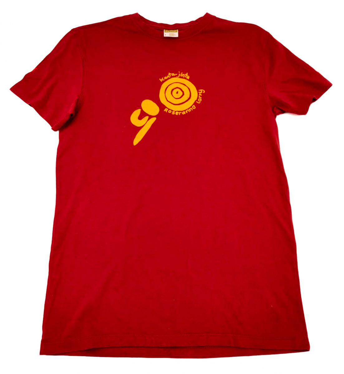 Ikuntji  - Kanta-jinta Hand Screen Printed T-shirt (Yellow on Red Bamboo)