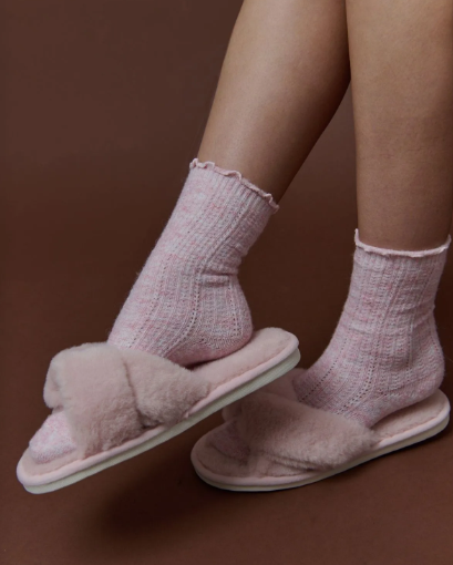 Basic Socks - Hommy Frill Wool Crew Socks in Pink