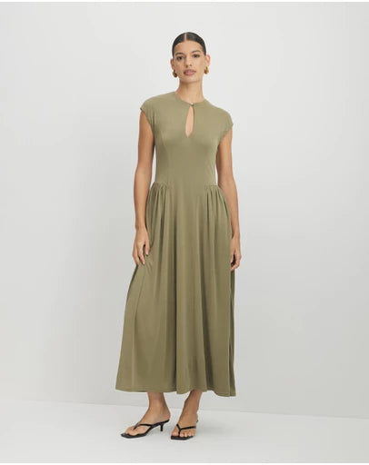 AERE - Alex Jersey Gathered Midi Dress