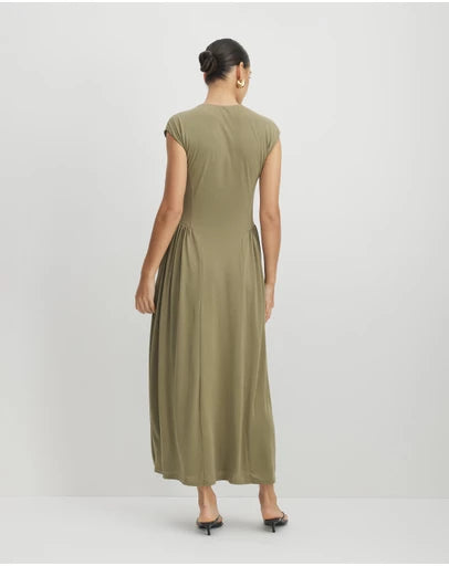 AERE - Alex Jersey Gathered Midi Dress
