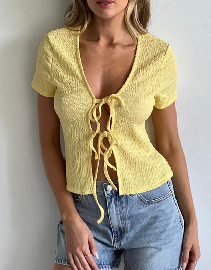 Dazie - Honeymoon Tie Front Top