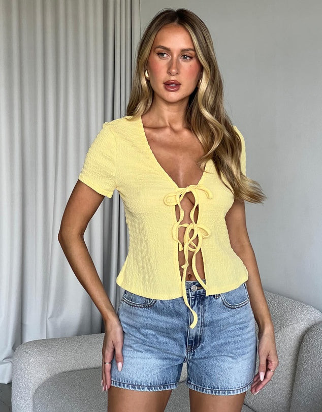 Dazie - Honeymoon Tie Front Top