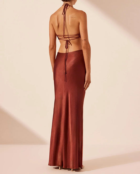 Shona Joy - Lino Asymmetrical Cowl Tie Maxi Dress