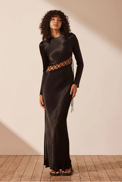 Shona Joy - Arienzo Asymmetrical Lace Up Maxi Dress Black