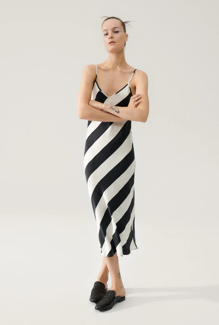 Silk Laundry 90's Slip Dress Black Stripe  ** USE CODE MUSHROOM25 **