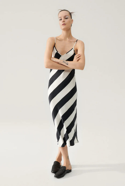 Silk Laundry 90's Slip Dress Black Stripe